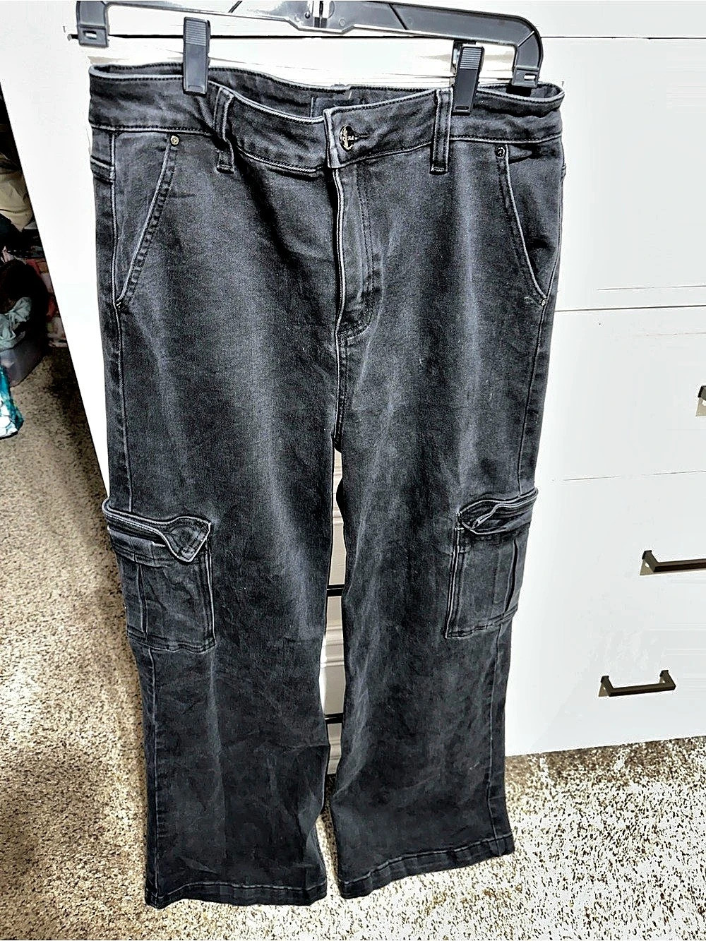 Risen High Rise Wide Leg Cargo Jeans Black size 15